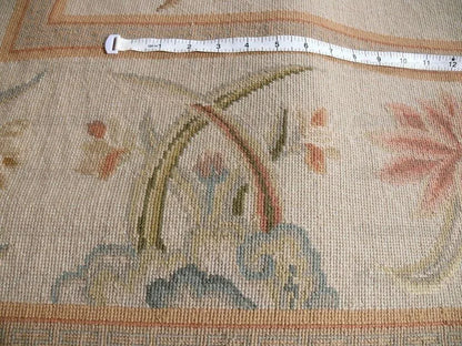 Stark Hand Made Needlepoint Beige Lotus Peony Winter Plum Lily Rug 16'10x11'10" MSRP USD 18,000+