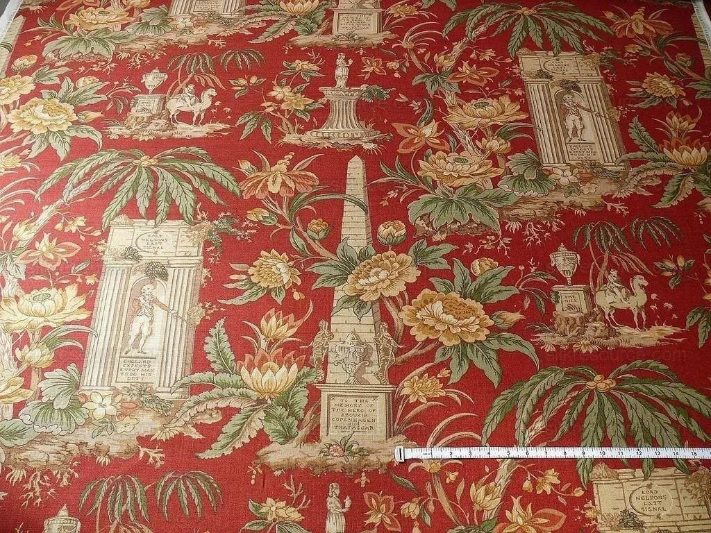 6.6y Lee Jofa "nelson" Red Linen English Historical Figured Print