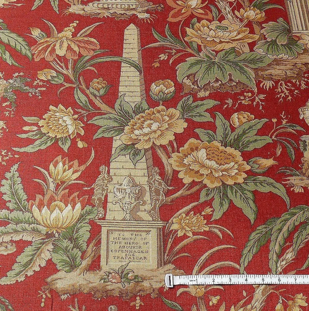 6.6Y LEE JOFA "NELSON" RED LINEN ENGLISH HISTORICAL FIGURED PRIN