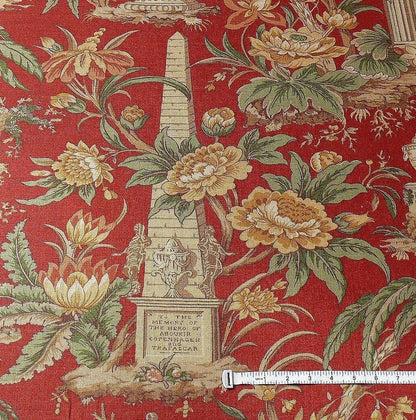 6.6Y LEE JOFA "NELSON" RED LINEN ENGLISH HISTORICAL FIGURED PRIN