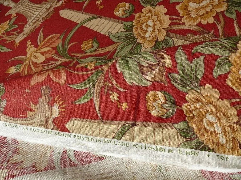 6.6y Lee Jofa "nelson" Red Linen English Historical Figured Print