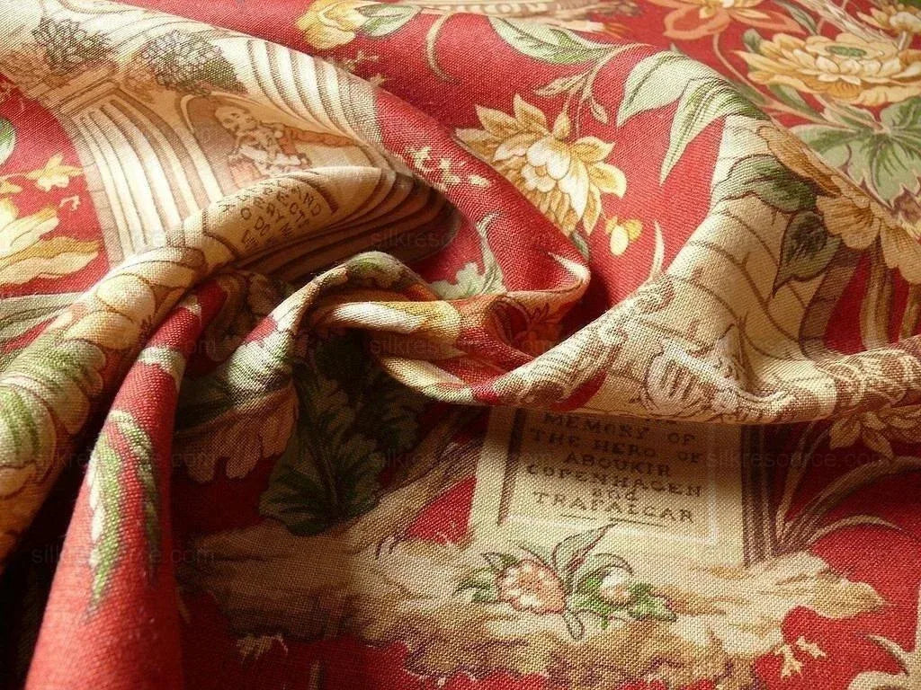6.6y Lee Jofa "nelson" Red Linen English Historical Figured Print