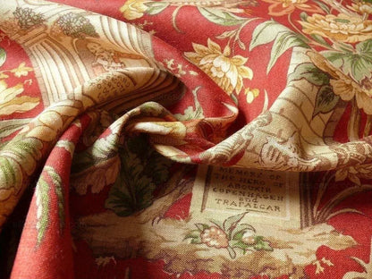 6.6y Lee Jofa "nelson" Red Linen English Historical Figured Print