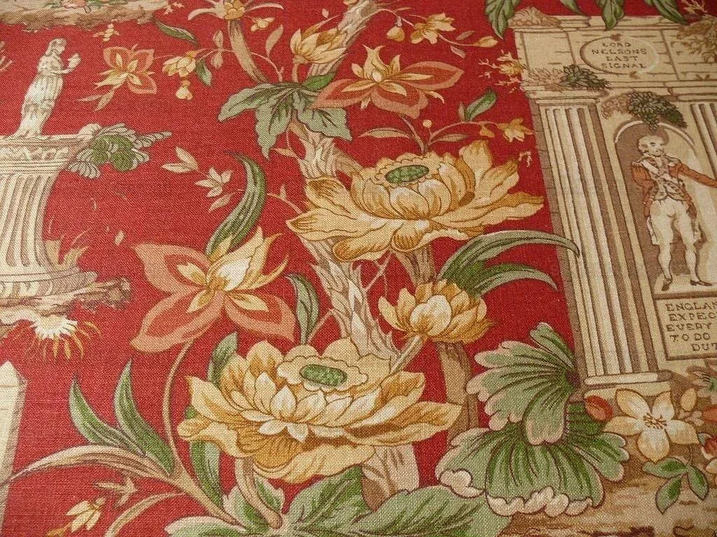6.6y Lee Jofa "nelson" Red Linen English Historical Figured Print