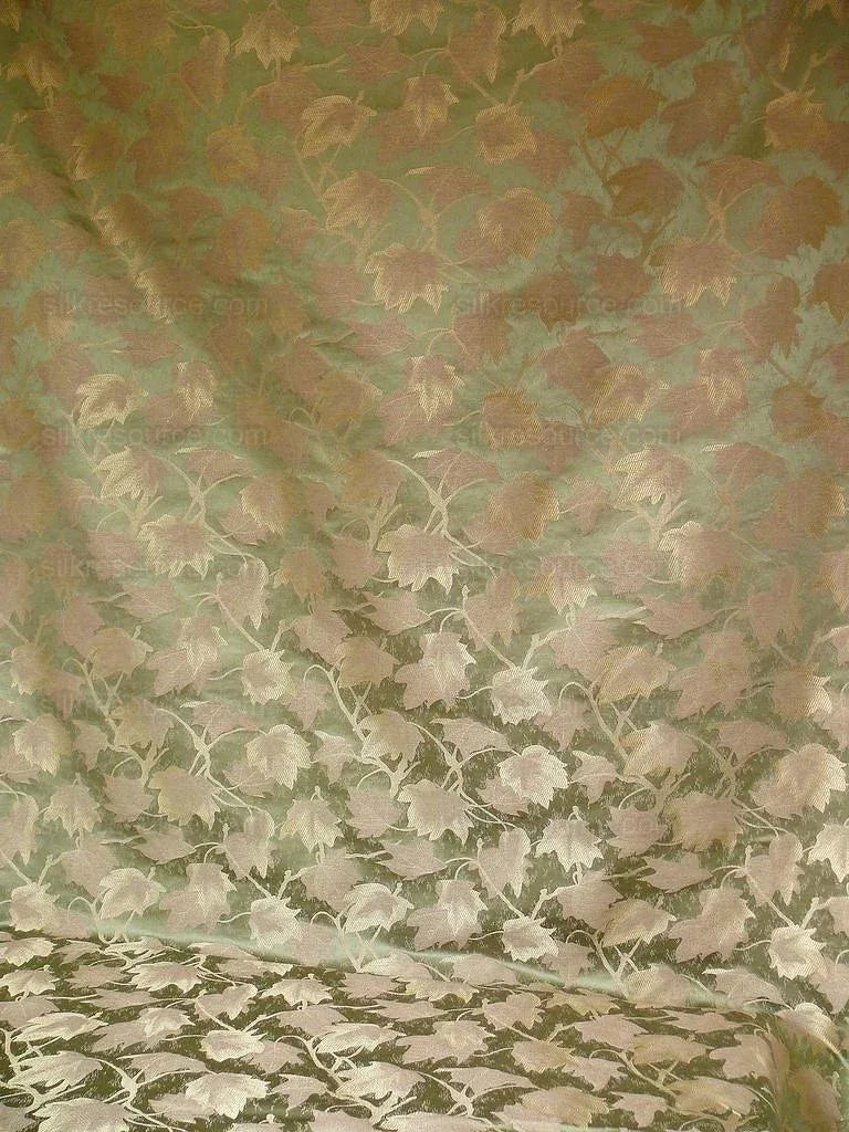 Japanese Maple "haze" Sage Green And Gold Leaf Silk Wabi Sabi MSRP USD296/yard