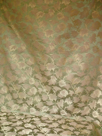 Japanese Maple "haze" Sage Green And Gold Leaf Silk Wabi Sabi MSRP USD296/yard
