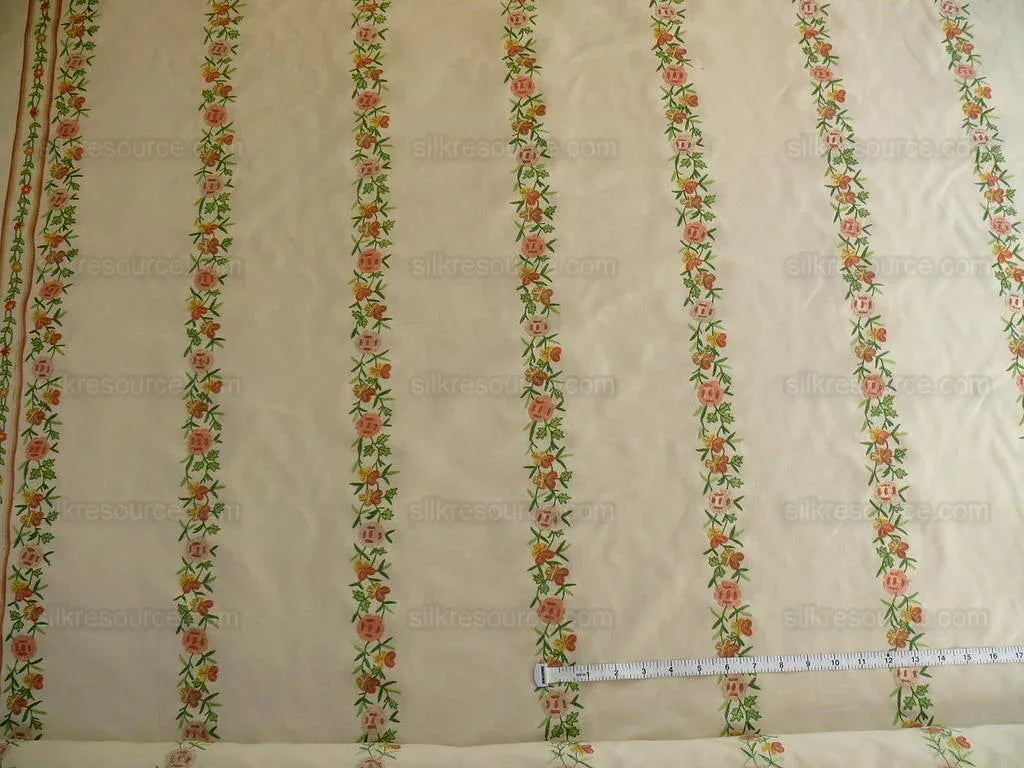 2.125y Lee Jofa Zoe Embroidery Stripe Topaz Crewel Brown Cream White Crewel Flower Cotton MSRP USD 236/y