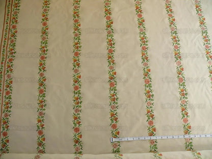 2.125y Lee Jofa Zoe Embroidery Stripe Topaz Crewel Brown Cream White Crewel Flower Cotton MSRP USD 236/y