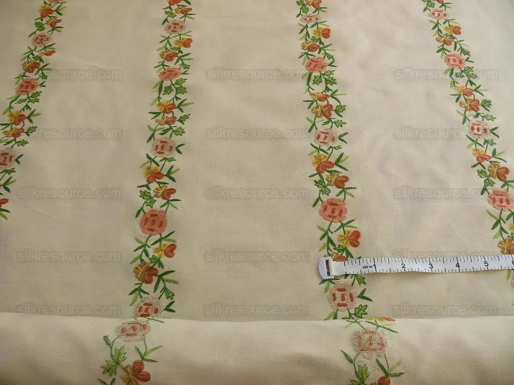 2.125y Lee Jofa Zoe Embroidery Stripe Topaz Crewel Brown Cream White Crewel Flower Cotton MSRP USD 236/y