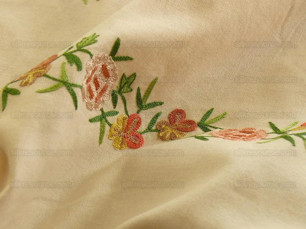 2.125y Lee Jofa Zoe Embroidery Stripe Topaz Crewel Brown Cream White Crewel Flower Cotton MSRP USD 236/y