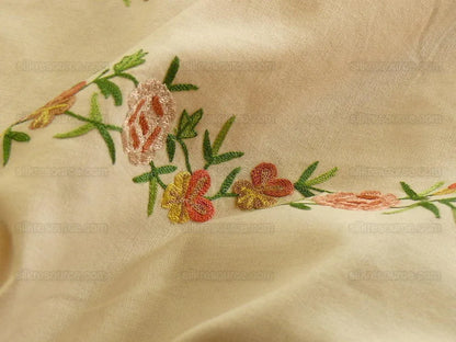 2.125y Lee Jofa Zoe Embroidery Stripe Topaz Crewel Brown Cream White Crewel Flower Cotton MSRP USD 236/y