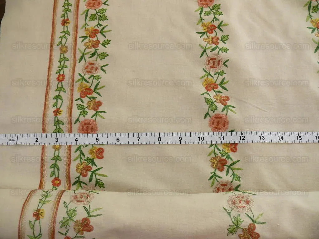 2.125y Lee Jofa Zoe Embroidery Stripe Topaz Crewel Brown Cream White Crewel Flower Cotton MSRP USD 236/y