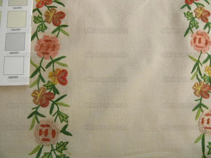 2.125y Lee Jofa Zoe Embroidery Stripe Topaz Crewel Brown Cream White Crewel Flower Cotton MSRP USD 236/y