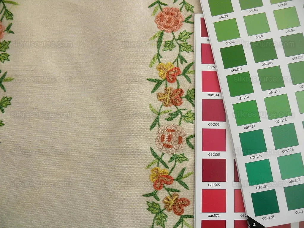 2.125y Lee Jofa Zoe Embroidery Stripe Topaz Crewel Brown Cream White Crewel Flower Cotton MSRP USD 236/y