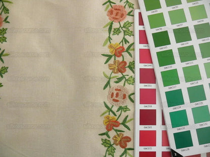 2.125y Lee Jofa Zoe Embroidery Stripe Topaz Crewel Brown Cream White Crewel Flower Cotton MSRP USD 236/y