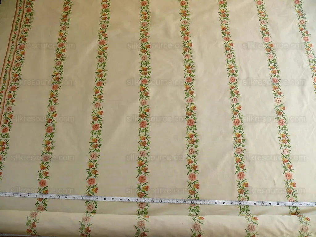 2.125y Lee Jofa Zoe Embroidery Stripe Topaz Crewel Brown Cream White Crewel Flower Cotton MSRP USD 236/y