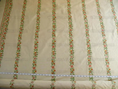 2.125y Lee Jofa Zoe Embroidery Stripe Topaz Crewel Brown Cream White Crewel Flower Cotton MSRP USD 236/y