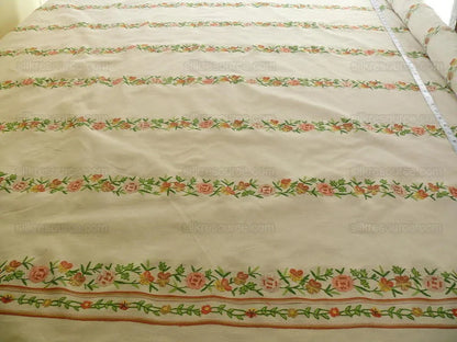 2.125y Lee Jofa Zoe Embroidery Stripe Topaz Crewel Brown Cream White Crewel Flower Cotton MSRP USD 236/y