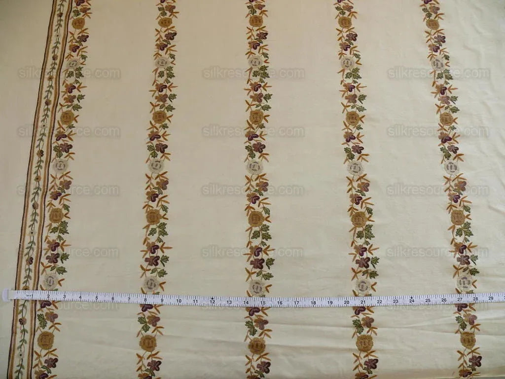 Lee Jofa Zoe Embroidery Stripe Topaz Crewel Brown Cream White Crewel Flower Cotton MSRP USD 236/y