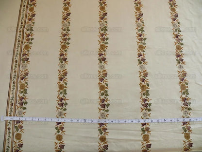 Lee Jofa Zoe Embroidery Stripe Topaz Crewel Brown Cream White Crewel Flower Cotton MSRP USD 236/y