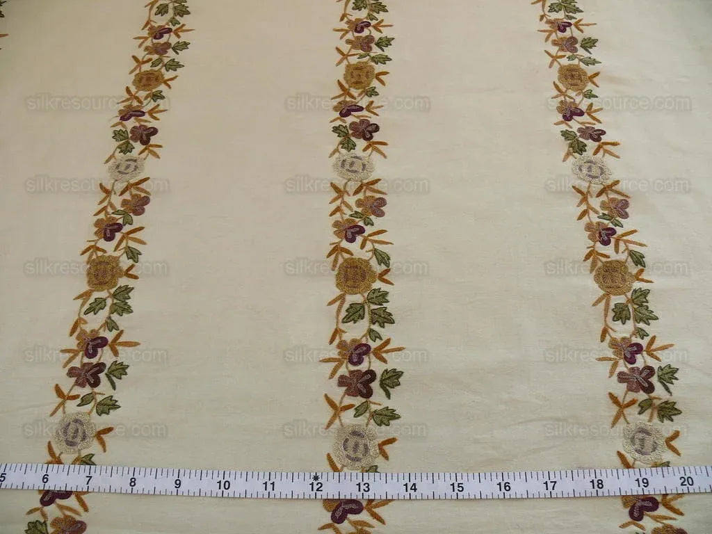 Lee Jofa Zoe Embroidery Stripe Topaz Crewel Brown Cream White Crewel Flower Cotton MSRP USD 236/y