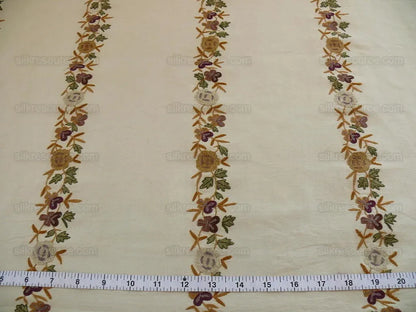 Lee Jofa Zoe Embroidery Stripe Topaz Crewel Brown Cream White Crewel Flower Cotton MSRP USD 236/y