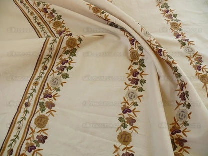 Lee Jofa Zoe Embroidery Stripe Topaz Crewel Brown Cream White Crewel Flower Cotton MSRP USD 236/y