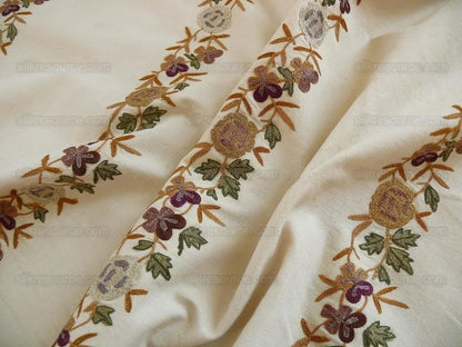 Lee Jofa Zoe Embroidery Stripe Topaz Crewel Brown Cream White Crewel Flower Cotton MSRP USD 236/y