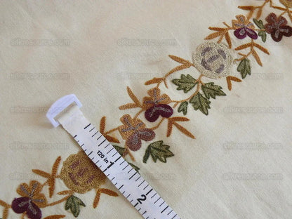 Lee Jofa Zoe Embroidery Stripe Topaz Crewel Brown Cream White Crewel Flower Cotton MSRP USD 236/y