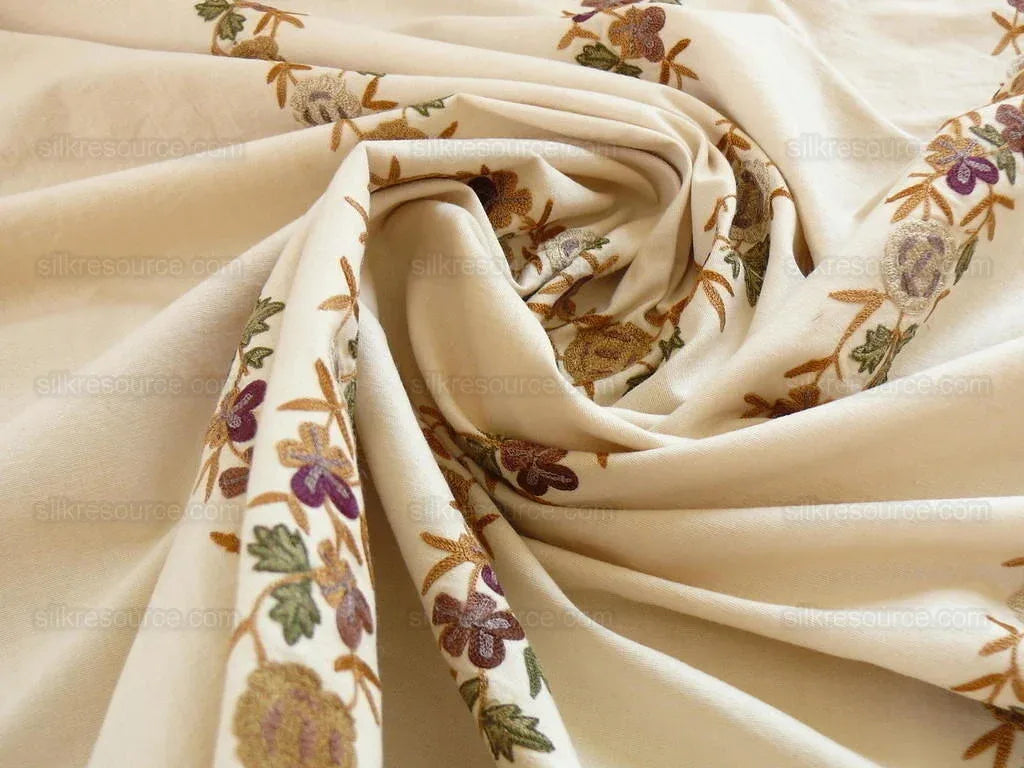 Lee Jofa Zoe Embroidery Stripe Topaz Crewel Brown Cream White Crewel Flower Cotton MSRP USD 236/y