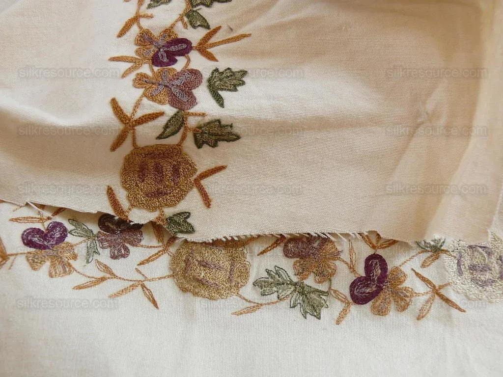 Lee Jofa Zoe Embroidery Stripe Topaz Crewel Brown Cream White Crewel Flower Cotton MSRP USD 236/y