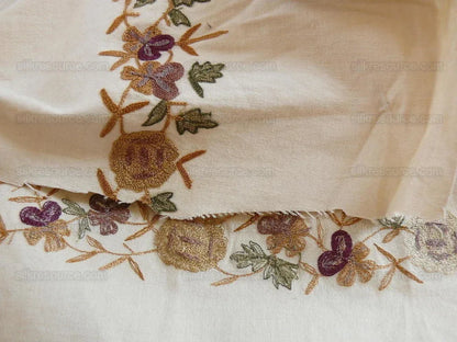 Lee Jofa Zoe Embroidery Stripe Topaz Crewel Brown Cream White Crewel Flower Cotton MSRP USD 236/y