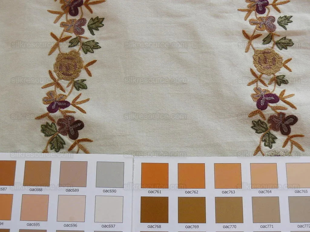 Lee Jofa Zoe Embroidery Stripe Topaz Crewel Brown Cream White Crewel Flower Cotton MSRP USD 236/y