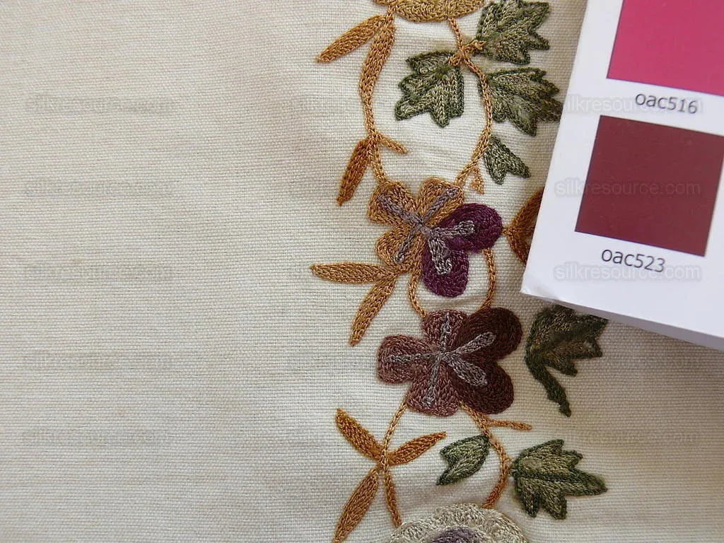 Lee Jofa Zoe Embroidery Stripe Topaz Crewel Brown Cream White Crewel Flower Cotton MSRP USD 236/y