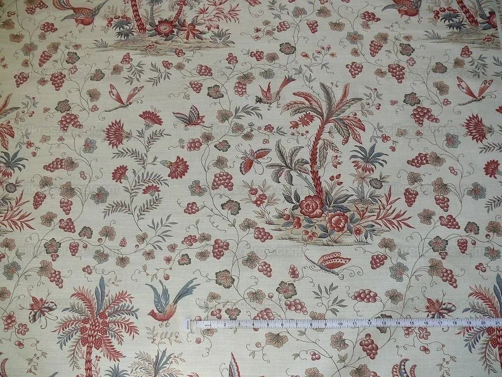 Lee Jofa Martinique Prin.red & Blue Chino Bird Linen Print Pink