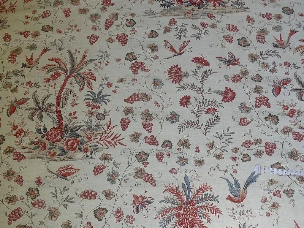 Lee Jofa Martinique Prin.red & Blue Chino Bird Linen Print Pink