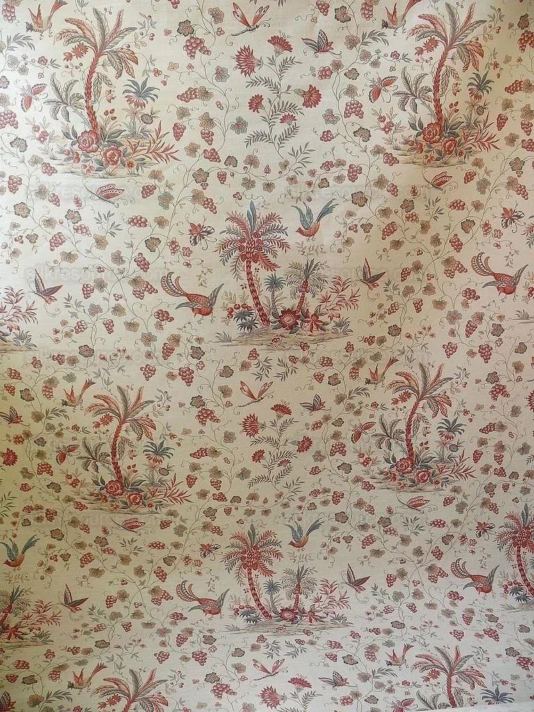 Lee Jofa Martinique Prin.red & Blue Chino Bird Linen Print Pink