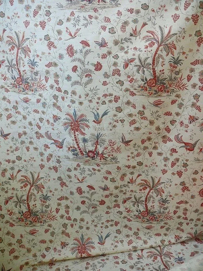 Lee Jofa Martinique Prin.red & Blue Chino Bird Linen Print Pink