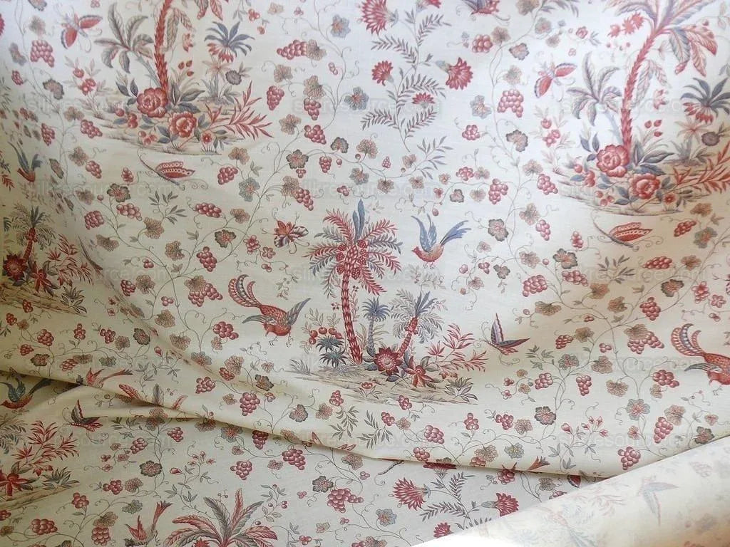 Lee Jofa Martinique Prin.red & Blue Chino Bird Linen Print Pink