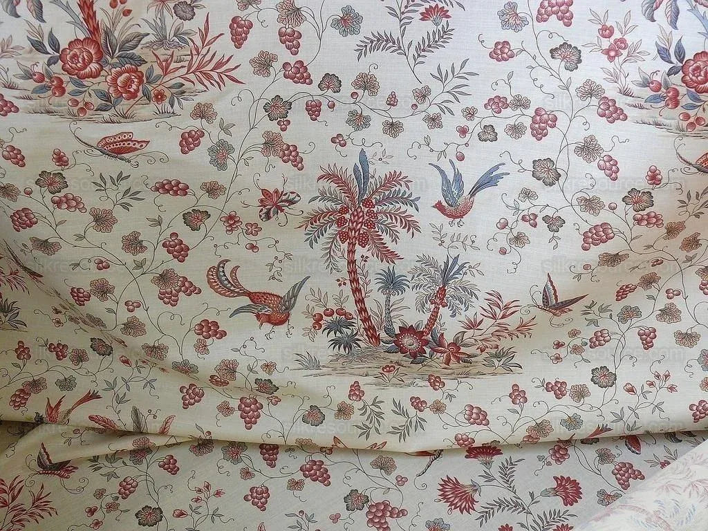 Lee Jofa Martinique Prin.red & Blue Chino Bird Linen Print Pink