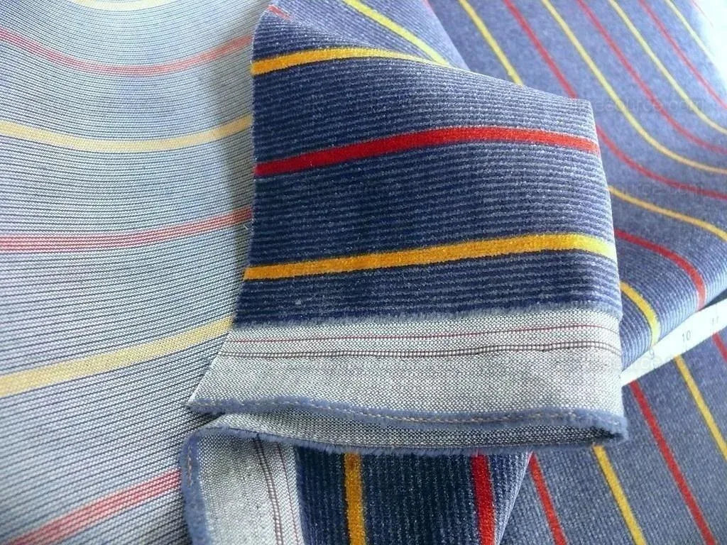 By Yard Lee Jofa Figaro Velvet Cadet Stripe on Blue Silky Heavy