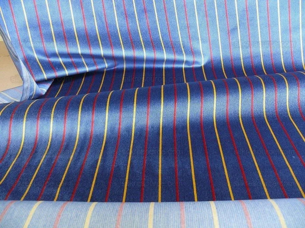 By Yard Lee Jofa Figaro Velvet Cadet Stripe on Blue Silky Heavy