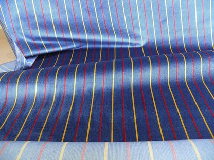 By Yard Lee Jofa Figaro Velvet Cadet Stripe on Blue Silky Heavy