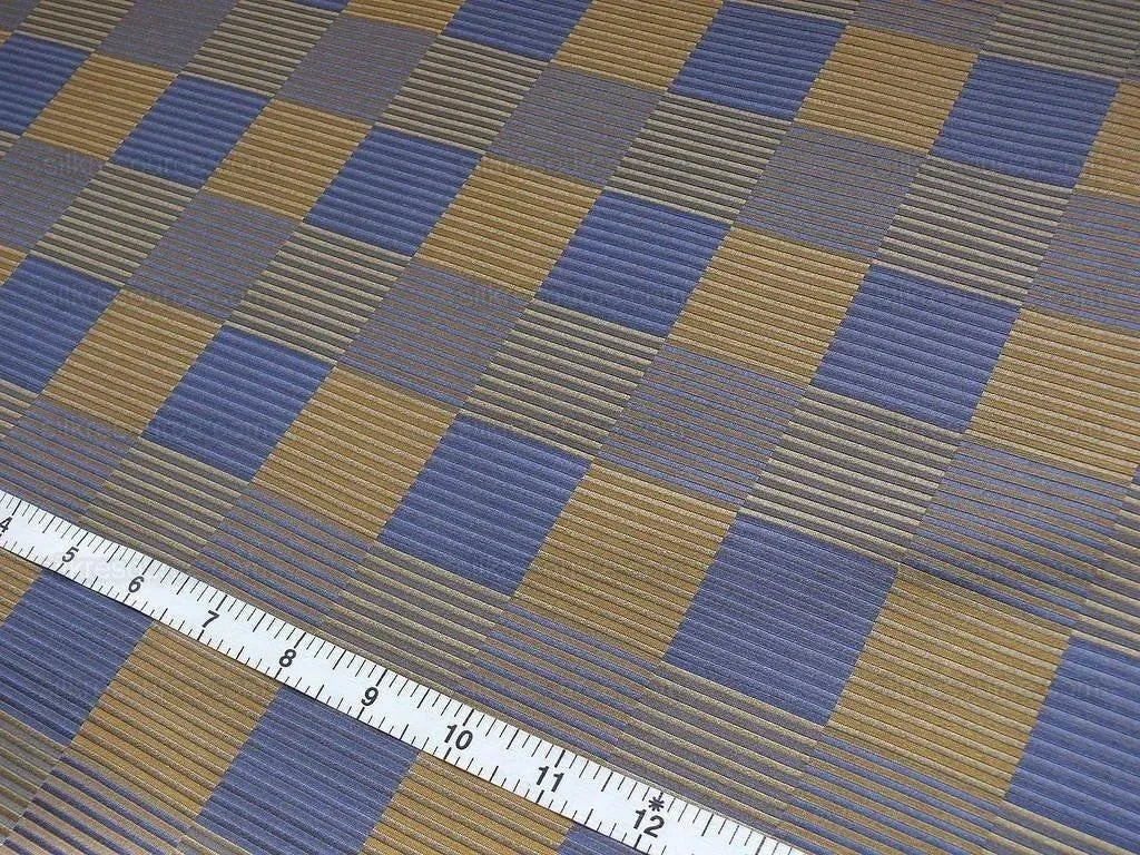 Lee Jofa Stereopticon Check Delphin Blue Antique Gold Silk+wool MSRP USD196/yard