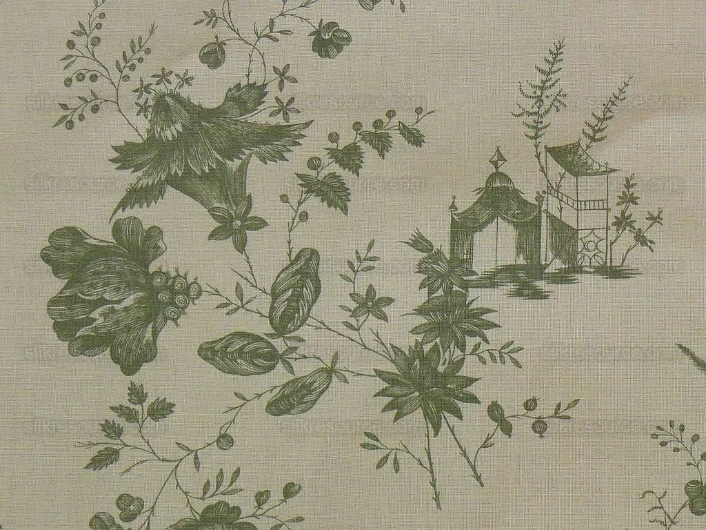 12y Lee Jofa Pillement Toile.emerald On Off White English Countr