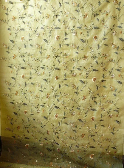 Kravet Design Silk Organza Embroidery Orange Gold On Chartreuse