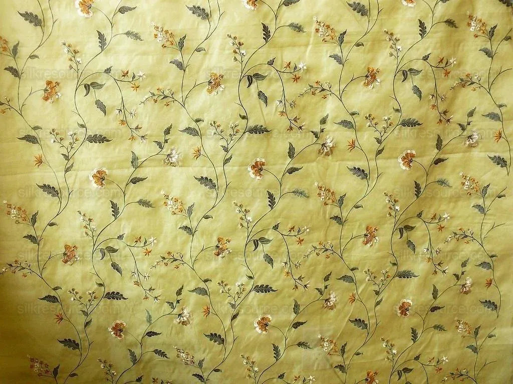 Kravet Design Silk Organza Embroidery Orange Gold On Chartreuse