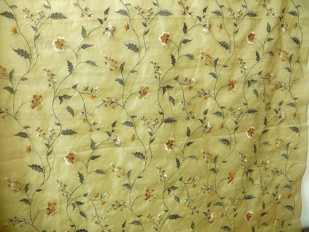 KRAVET DESIGN SILK ORGANZA EMBROIDERY ORANGE GOLD ON CHARTREUSE