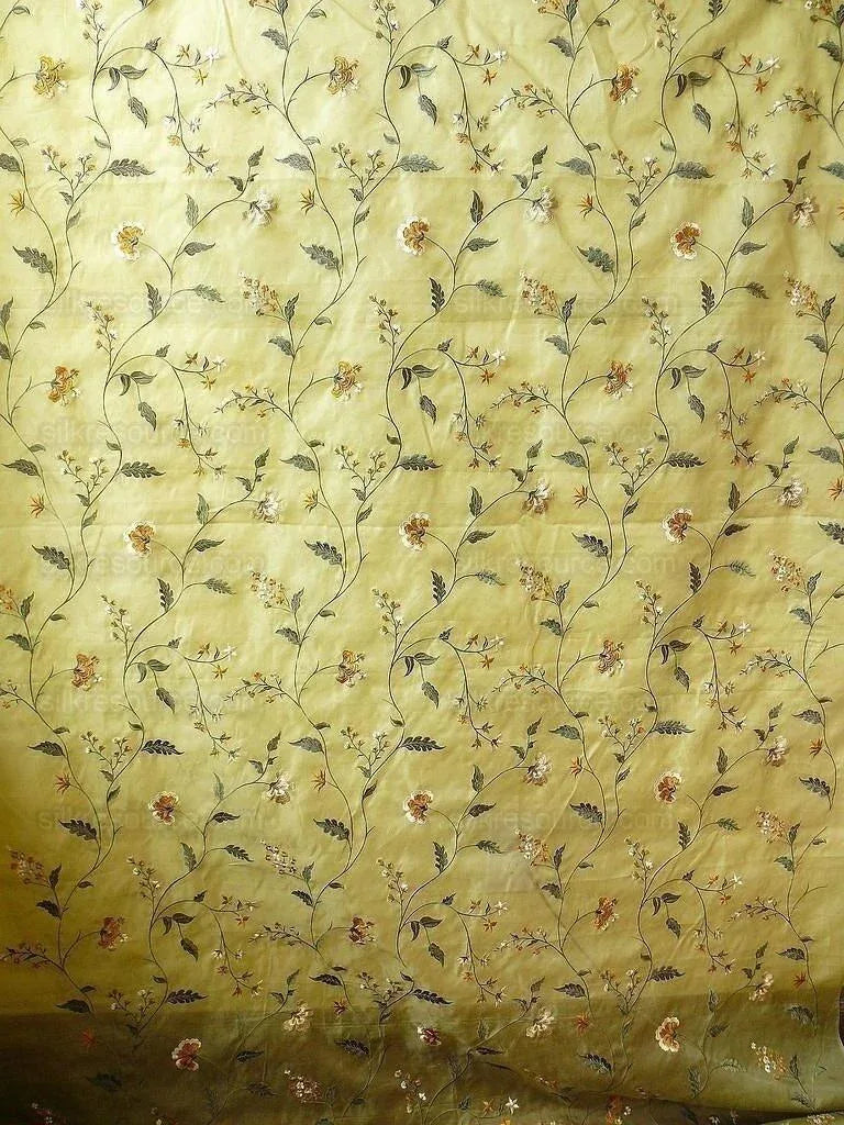 Kravet Design Silk Organza Embroidery Orange Gold On Chartreuse