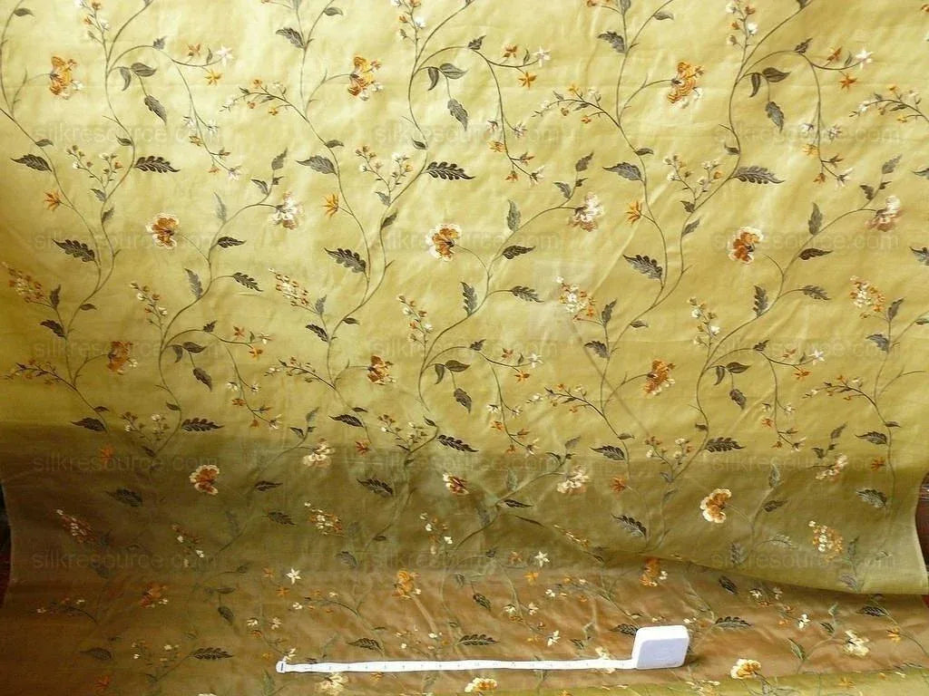 Kravet Design Silk Organza Embroidery Orange Gold On Chartreuse